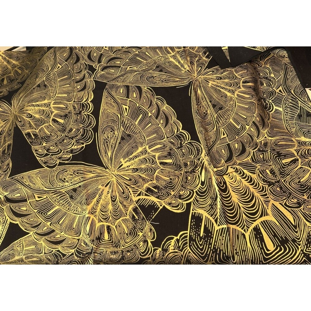 Lux by Timeless Treasures Quilting Fabric Butterfly Black Gold Metallic 28" X 40